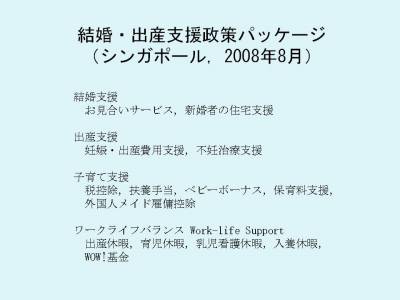 結婚・出産支援政策パッケージ（シンガポール，2008年8月）